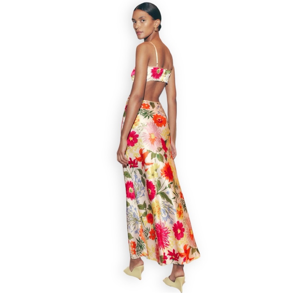 NWT Reformation "Poppies" Floral V-Neck Adjustable Strap Silk Maxi Dress sz 8